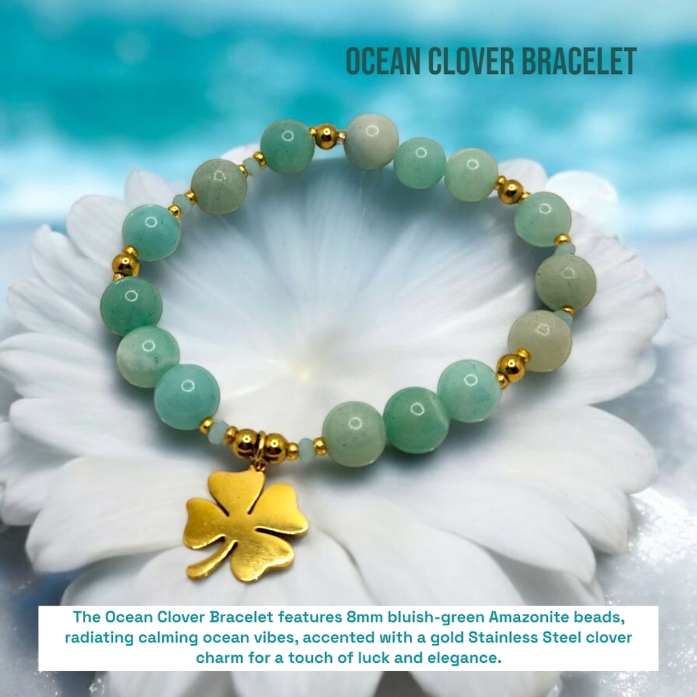8 mm Amazonite Clover Charm bracelet